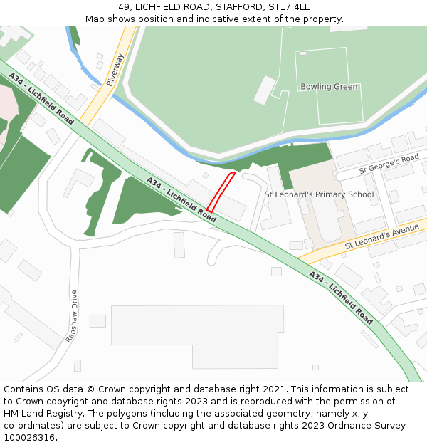 49, LICHFIELD ROAD, STAFFORD, ST17 4LL: Location map and indicative extent of plot