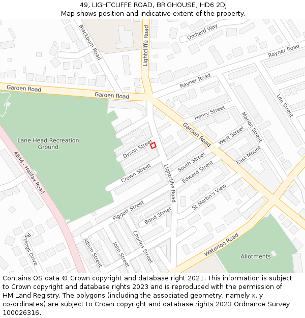 49, LIGHTCLIFFE ROAD, BRIGHOUSE, HD6 2DJ: Location map and indicative extent of plot