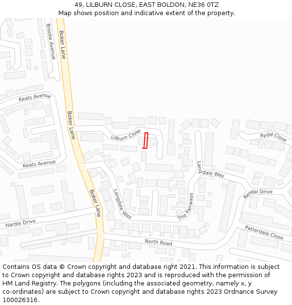 49, LILBURN CLOSE, EAST BOLDON, NE36 0TZ: Location map and indicative extent of plot