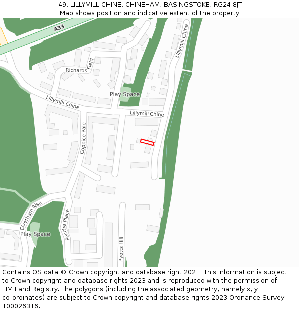 49, LILLYMILL CHINE, CHINEHAM, BASINGSTOKE, RG24 8JT: Location map and indicative extent of plot