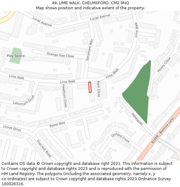 49, LIME WALK, CHELMSFORD, CM2 9NQ: Location map and indicative extent of plot