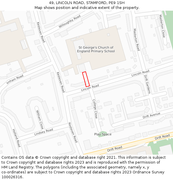 49, LINCOLN ROAD, STAMFORD, PE9 1SH: Location map and indicative extent of plot