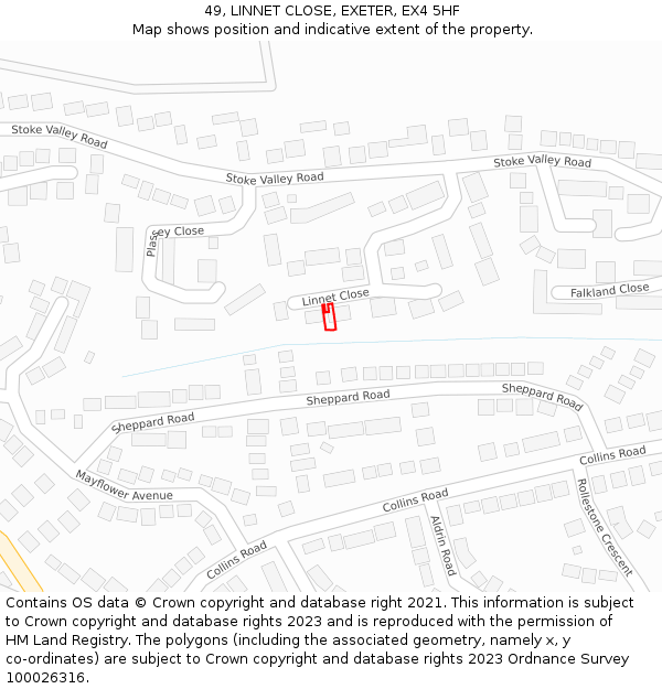 49, LINNET CLOSE, EXETER, EX4 5HF: Location map and indicative extent of plot
