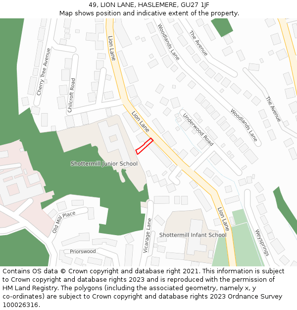 49, LION LANE, HASLEMERE, GU27 1JF: Location map and indicative extent of plot