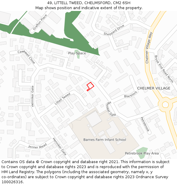 49, LITTELL TWEED, CHELMSFORD, CM2 6SH: Location map and indicative extent of plot