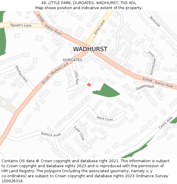 49, LITTLE PARK, DURGATES, WADHURST, TN5 6DL: Location map and indicative extent of plot