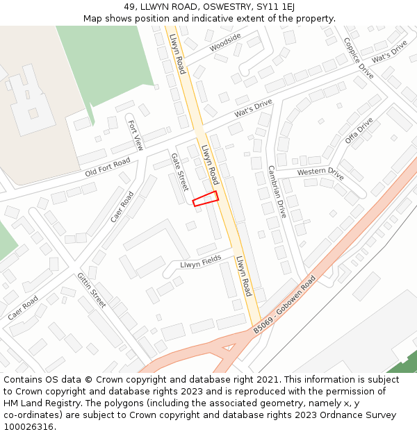 49, LLWYN ROAD, OSWESTRY, SY11 1EJ: Location map and indicative extent of plot
