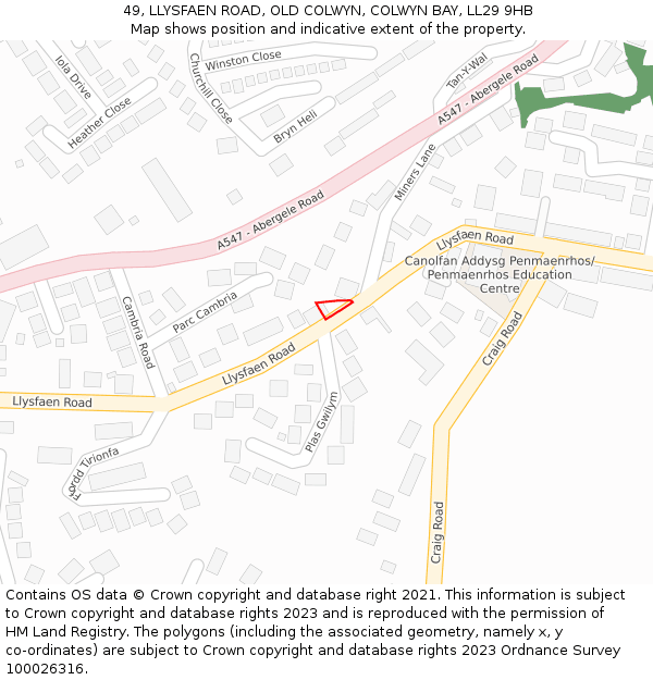 49, LLYSFAEN ROAD, OLD COLWYN, COLWYN BAY, LL29 9HB: Location map and indicative extent of plot
