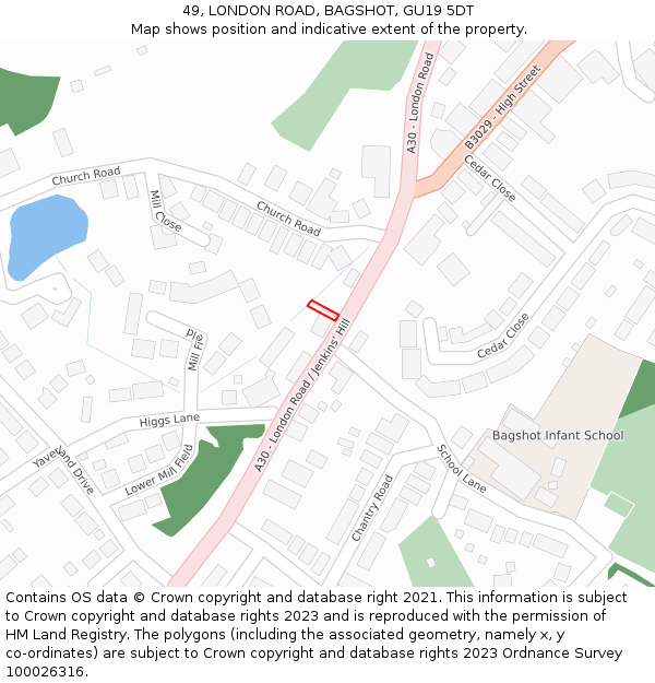 49, LONDON ROAD, BAGSHOT, GU19 5DT: Location map and indicative extent of plot