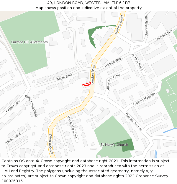 49, LONDON ROAD, WESTERHAM, TN16 1BB: Location map and indicative extent of plot
