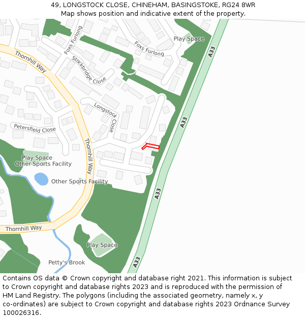 49, LONGSTOCK CLOSE, CHINEHAM, BASINGSTOKE, RG24 8WR: Location map and indicative extent of plot