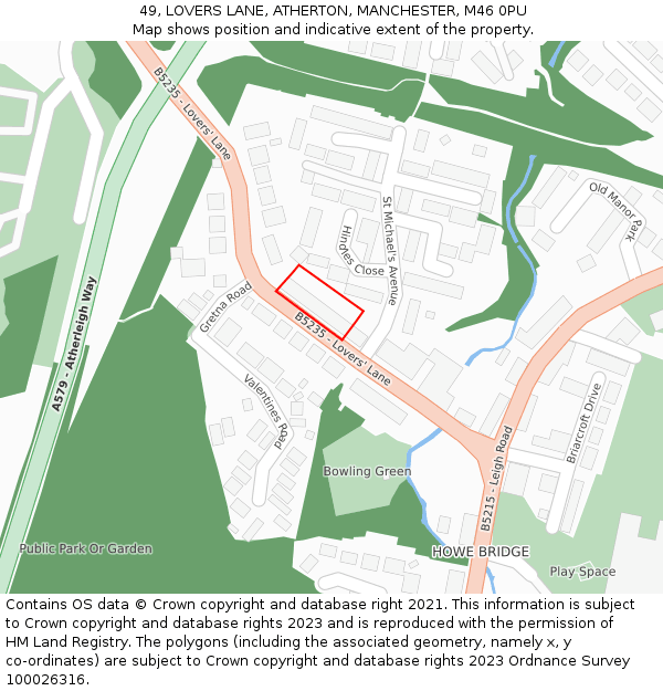 49, LOVERS LANE, ATHERTON, MANCHESTER, M46 0PU: Location map and indicative extent of plot