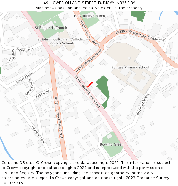 49, LOWER OLLAND STREET, BUNGAY, NR35 1BY: Location map and indicative extent of plot