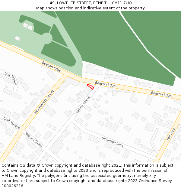49, LOWTHER STREET, PENRITH, CA11 7UQ: Location map and indicative extent of plot