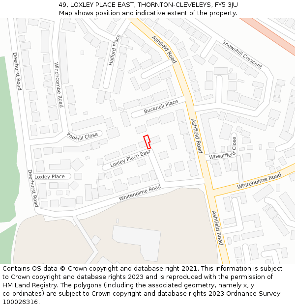 49, LOXLEY PLACE EAST, THORNTON-CLEVELEYS, FY5 3JU: Location map and indicative extent of plot