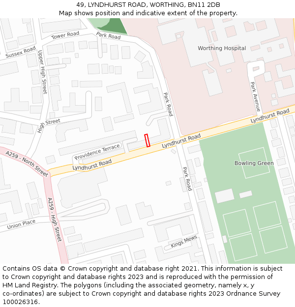 49, LYNDHURST ROAD, WORTHING, BN11 2DB: Location map and indicative extent of plot