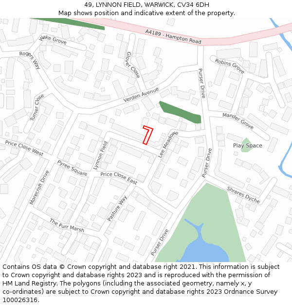 49, LYNNON FIELD, WARWICK, CV34 6DH: Location map and indicative extent of plot