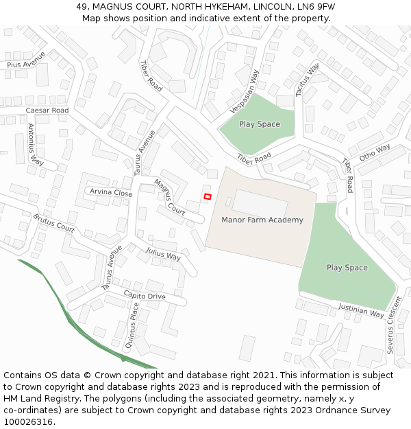 49, MAGNUS COURT, NORTH HYKEHAM, LINCOLN, LN6 9FW: Location map and indicative extent of plot