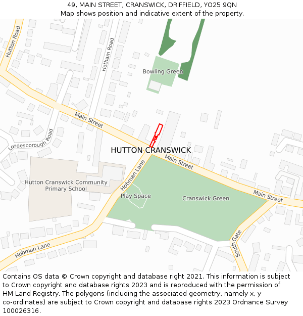 49, MAIN STREET, CRANSWICK, DRIFFIELD, YO25 9QN: Location map and indicative extent of plot