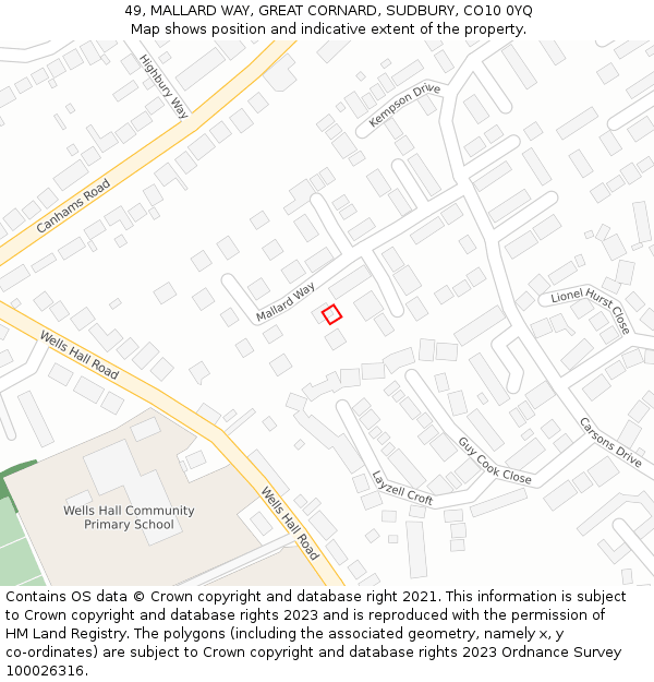 49, MALLARD WAY, GREAT CORNARD, SUDBURY, CO10 0YQ: Location map and indicative extent of plot