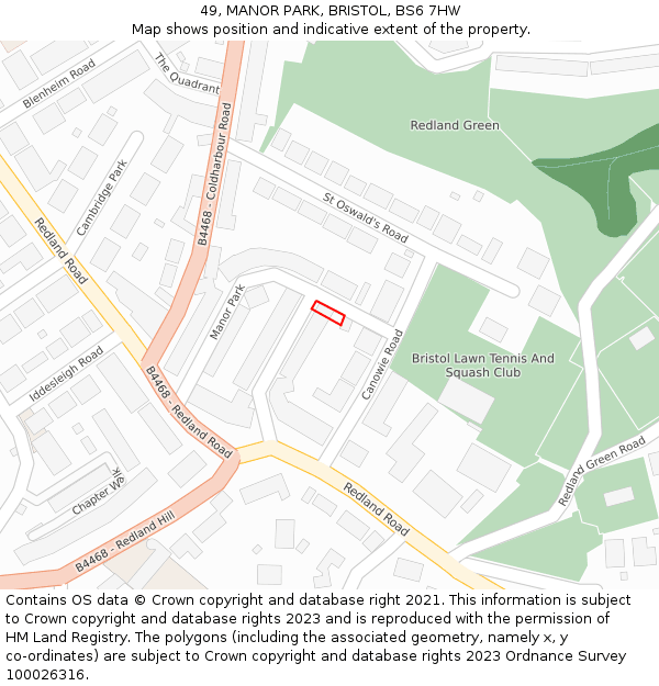 49, MANOR PARK, BRISTOL, BS6 7HW: Location map and indicative extent of plot