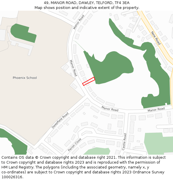 49, MANOR ROAD, DAWLEY, TELFORD, TF4 3EA: Location map and indicative extent of plot