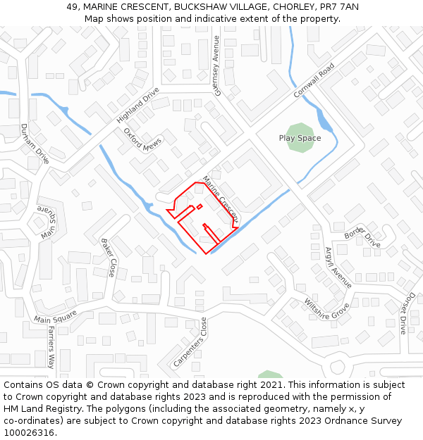 49, MARINE CRESCENT, BUCKSHAW VILLAGE, CHORLEY, PR7 7AN: Location map and indicative extent of plot