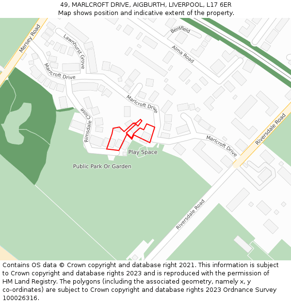 49, MARLCROFT DRIVE, AIGBURTH, LIVERPOOL, L17 6ER: Location map and indicative extent of plot