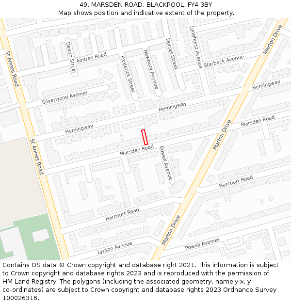 49, MARSDEN ROAD, BLACKPOOL, FY4 3BY: Location map and indicative extent of plot