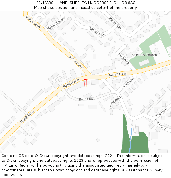 49, MARSH LANE, SHEPLEY, HUDDERSFIELD, HD8 8AQ: Location map and indicative extent of plot