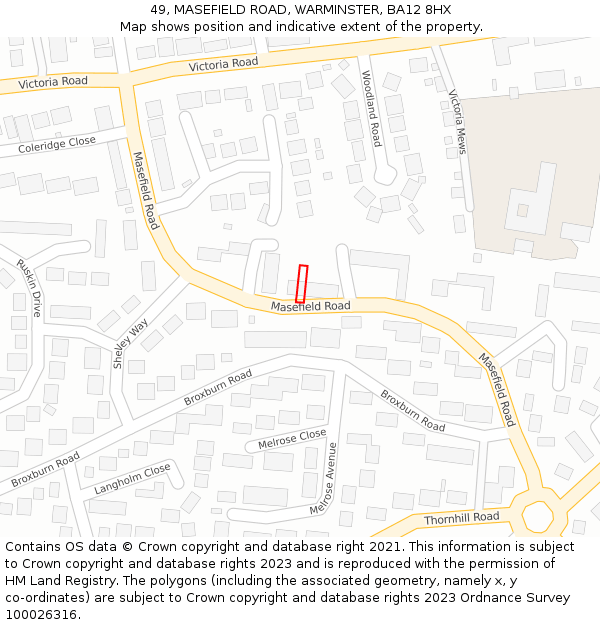 49, MASEFIELD ROAD, WARMINSTER, BA12 8HX: Location map and indicative extent of plot