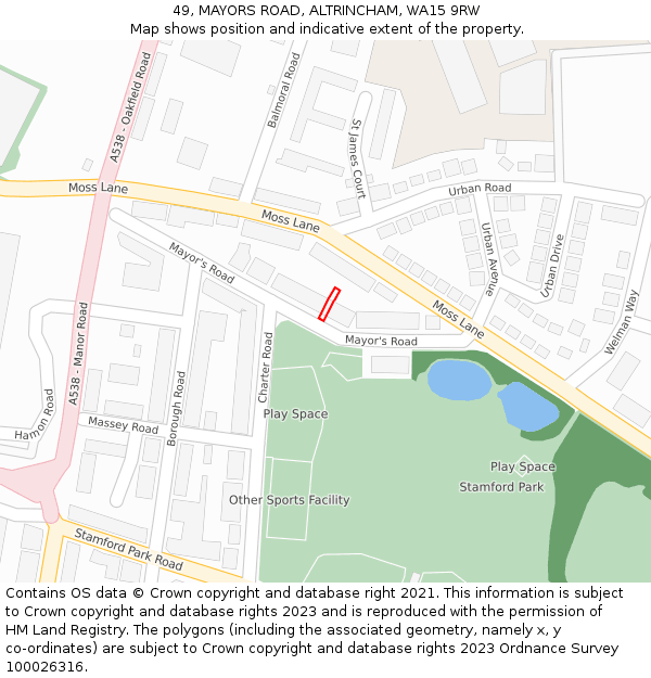 49, MAYORS ROAD, ALTRINCHAM, WA15 9RW: Location map and indicative extent of plot
