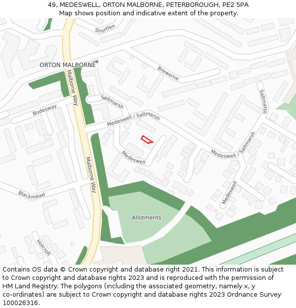 49, MEDESWELL, ORTON MALBORNE, PETERBOROUGH, PE2 5PA: Location map and indicative extent of plot