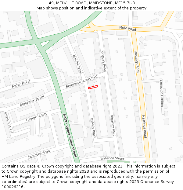 49, MELVILLE ROAD, MAIDSTONE, ME15 7UR: Location map and indicative extent of plot