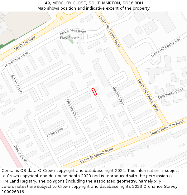 49, MERCURY CLOSE, SOUTHAMPTON, SO16 8BH: Location map and indicative extent of plot
