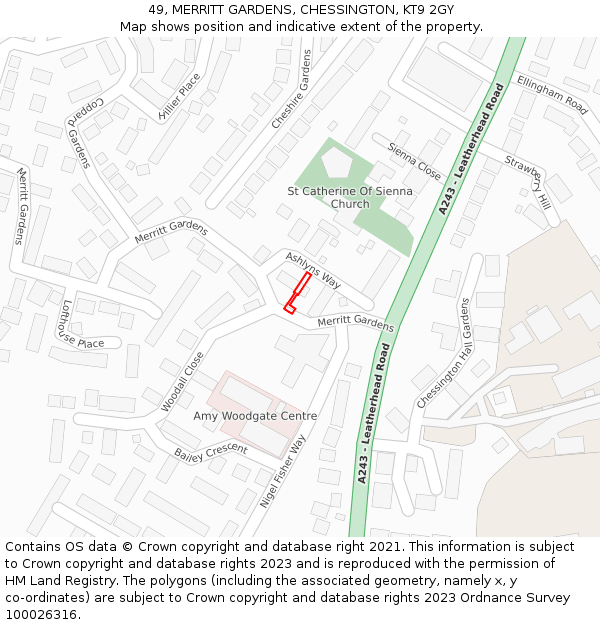 49, MERRITT GARDENS, CHESSINGTON, KT9 2GY: Location map and indicative extent of plot