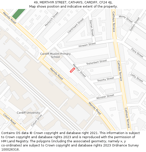 49, MERTHYR STREET, CATHAYS, CARDIFF, CF24 4JL: Location map and indicative extent of plot