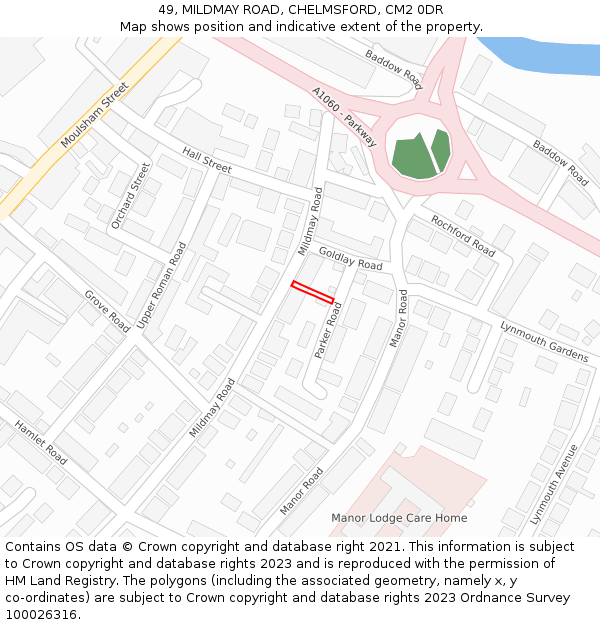 49, MILDMAY ROAD, CHELMSFORD, CM2 0DR: Location map and indicative extent of plot