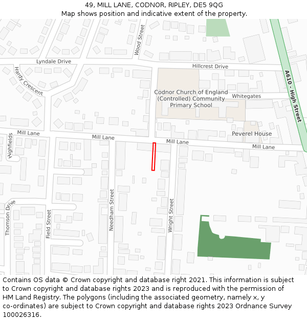 49, MILL LANE, CODNOR, RIPLEY, DE5 9QG: Location map and indicative extent of plot