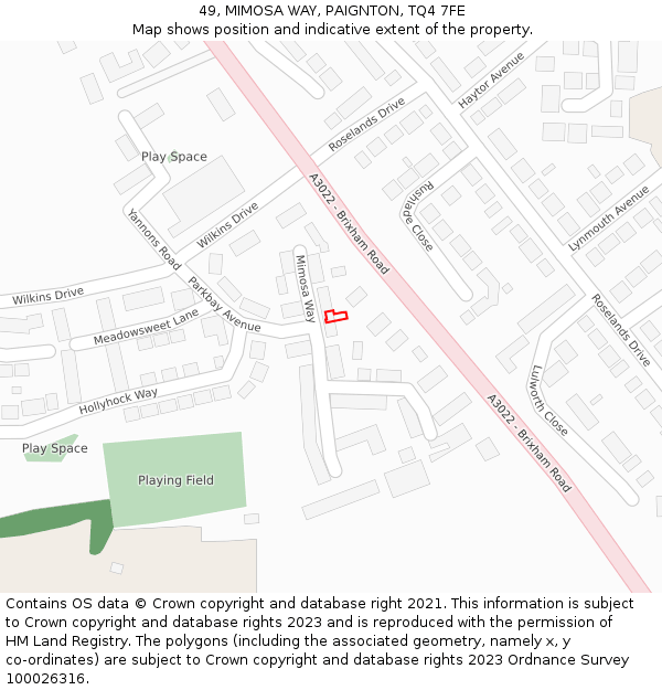 49, MIMOSA WAY, PAIGNTON, TQ4 7FE: Location map and indicative extent of plot