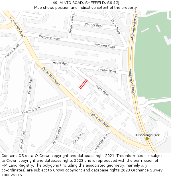 49, MINTO ROAD, SHEFFIELD, S6 4GJ: Location map and indicative extent of plot