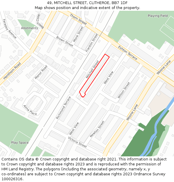49, MITCHELL STREET, CLITHEROE, BB7 1DF: Location map and indicative extent of plot