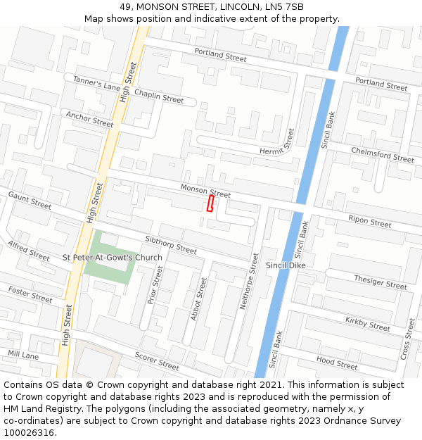 49, MONSON STREET, LINCOLN, LN5 7SB: Location map and indicative extent of plot