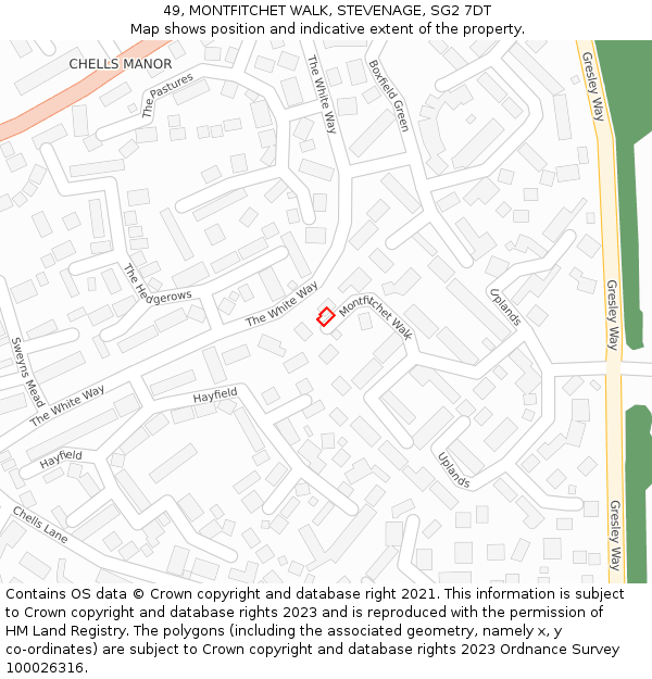 49, MONTFITCHET WALK, STEVENAGE, SG2 7DT: Location map and indicative extent of plot