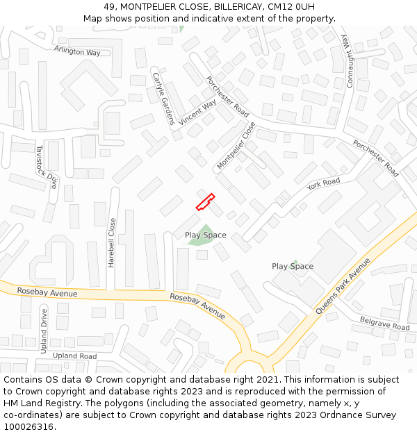 49, MONTPELIER CLOSE, BILLERICAY, CM12 0UH: Location map and indicative extent of plot