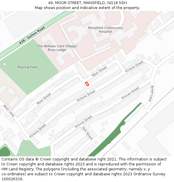49, MOOR STREET, MANSFIELD, NG18 5SH: Location map and indicative extent of plot