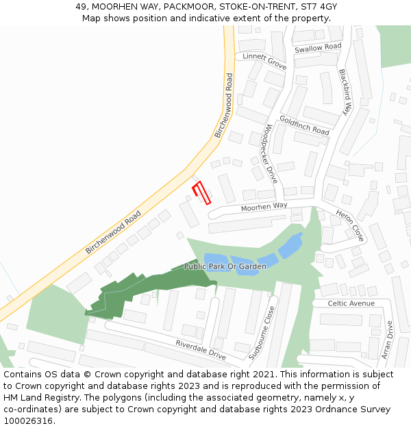 49, MOORHEN WAY, PACKMOOR, STOKE-ON-TRENT, ST7 4GY: Location map and indicative extent of plot