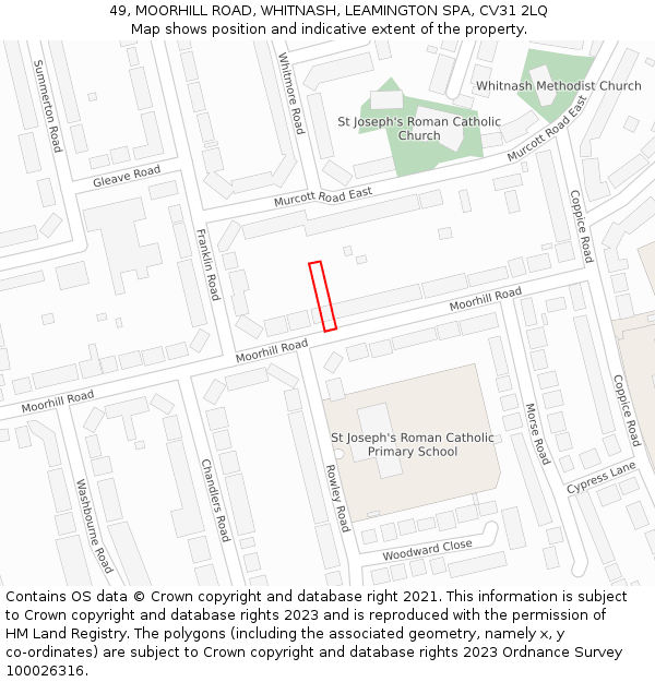 49, MOORHILL ROAD, WHITNASH, LEAMINGTON SPA, CV31 2LQ: Location map and indicative extent of plot
