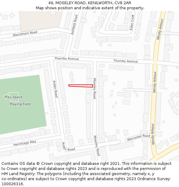 49, MOSELEY ROAD, KENILWORTH, CV8 2AR: Location map and indicative extent of plot