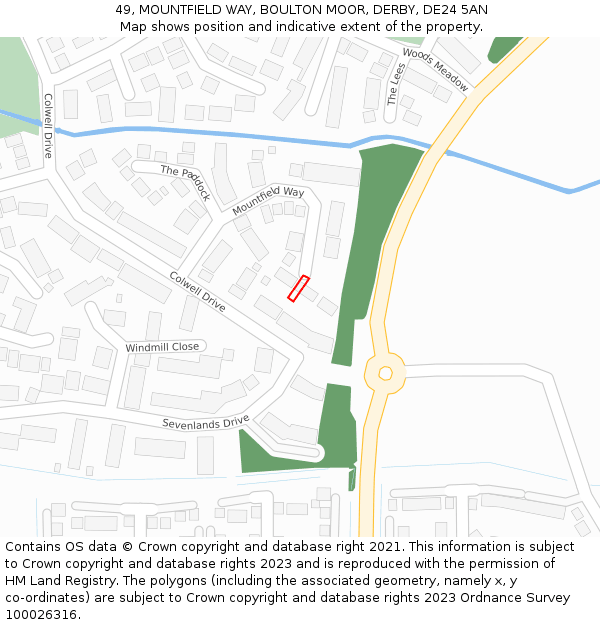 49, MOUNTFIELD WAY, BOULTON MOOR, DERBY, DE24 5AN: Location map and indicative extent of plot